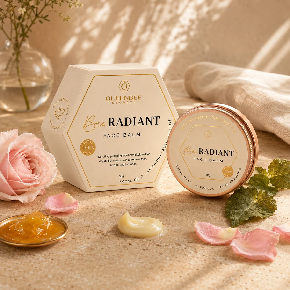 BEE Radiant Face Balm - Royal Jelly, Rosehip & Rose Damask