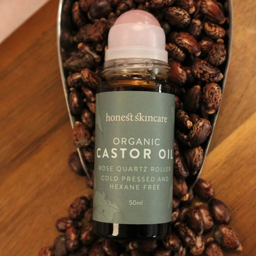 Rose Quartz Roller with Certified Organic Castor Oil